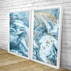 Quadro Com Moldura Chanfrada Mármore Azul Com Dourado