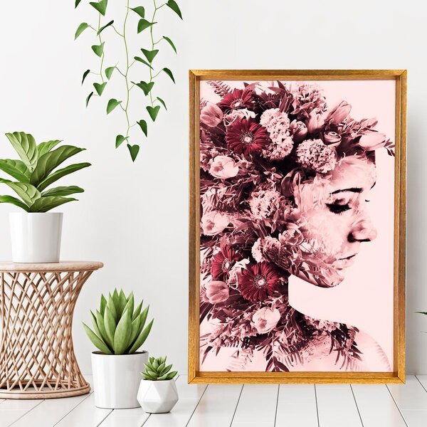 Quadro Com Moldura Chanfrada Mulher Com Rosas