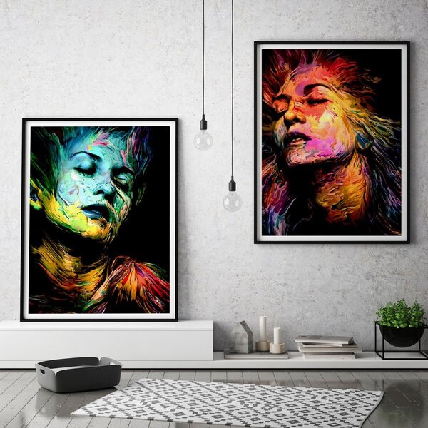 Quadro Com Moldura Chanfrada Mulheres Abstratas Coloridos