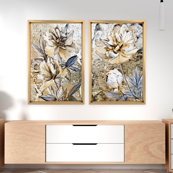Quadro Com Moldura Chanfrada Pintura Flor Amarelo