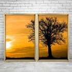 Quadro Com Moldura Chanfrada Por Do Sol Com Árvore