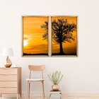 Quadro Com Moldura Chanfrada Por Do Sol Com Árvore