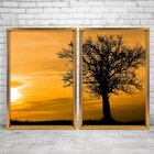 Quadro Com Moldura Chanfrada Por Do Sol Com Árvore