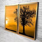 Quadro Com Moldura Chanfrada Por Do Sol Com Árvore