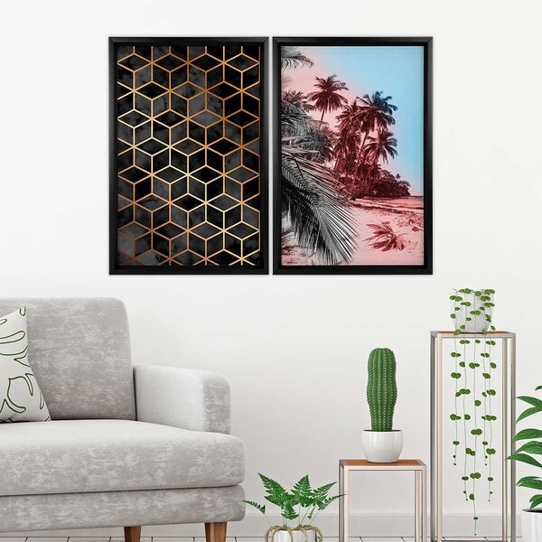 Quadro Com Moldura Chanfrada Praia Com Abstrato