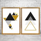 Quadro Com Moldura Chanfrada Triângulos Dourados