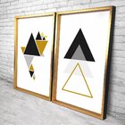 Quadro Com Moldura Chanfrada Triângulos Dourados