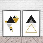 Quadro Com Moldura Chanfrada Triângulos Dourados