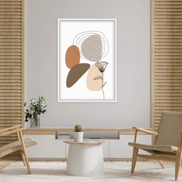 Quadro Com Moldura Flor Com Elementos Minimalistas