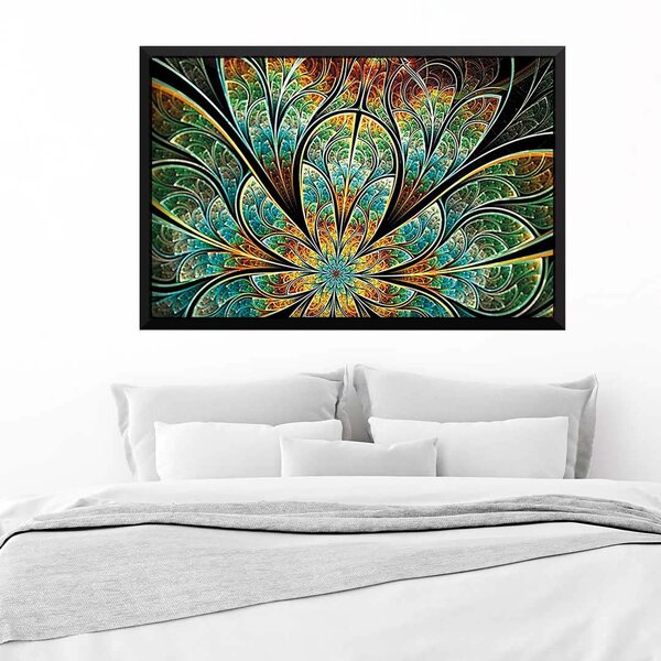 Quadro Com Moldura Flor Vitral Verde