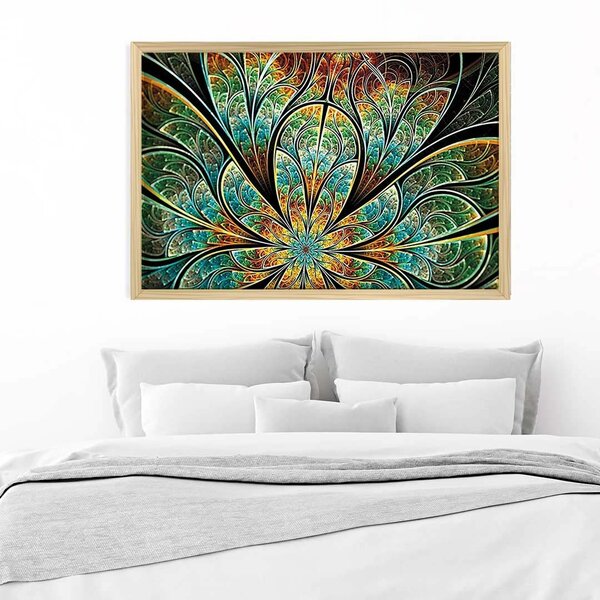 Quadro Com Moldura Flor Vitral Verde