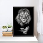 Quadro Com Moldura Preta Leão Elegante Escritório Sala