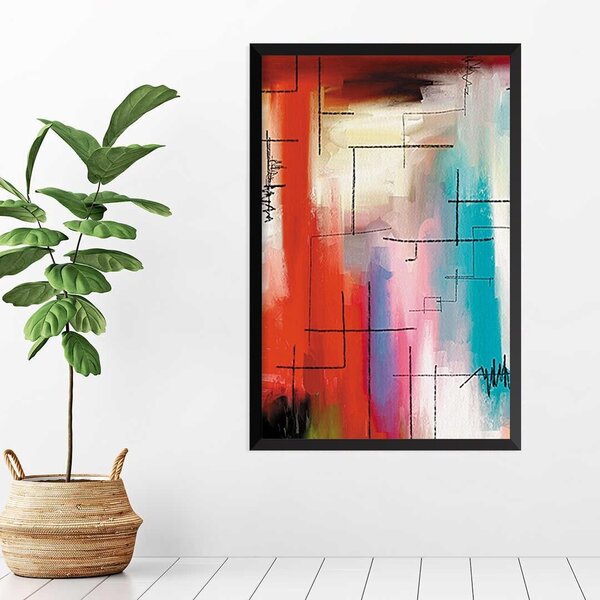 Quadro Com Moldura Traços À Giz Abstrato