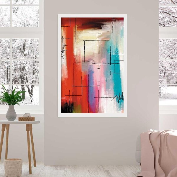 Quadro Com Moldura Traços À Giz Abstrato