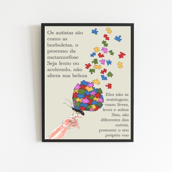 Quadro Conscientização Do Autismo 33x24cm Moldura:madeira Pre