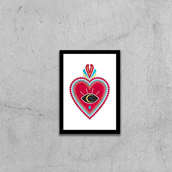 Quadro Coração Com Coroa 24x18cm - Com Vidro Moldura:madeira