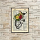 Quadro Coração Com Flores E Pássaro 24x18cm - Com Vidro Moldu