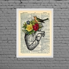 Quadro Coração Com Flores E Pássaro 24x18cm Moldura:madeira B