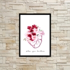 Quadro Coração Com Flores Frase Follow 33x24cm - Com Vidro Mo