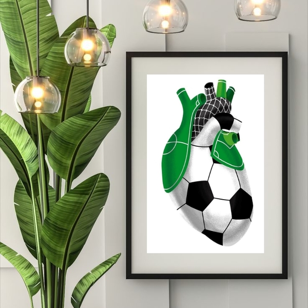 Quadro Coração De Futebol - 60x48cm Moldura:madeira Branca