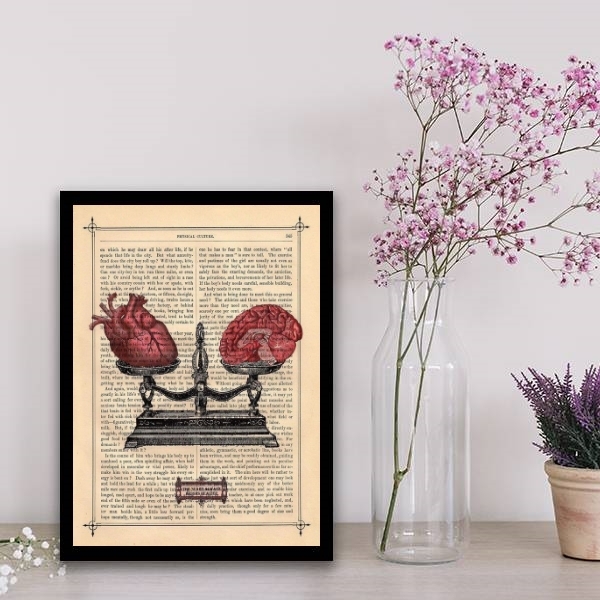 Quadro Coração E Cerebro Na Balança 24x18cm - Com Vidro Moldu