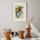 Quadro Coração Flores E Pássaro - 60x48cm Moldura:madeira Bra