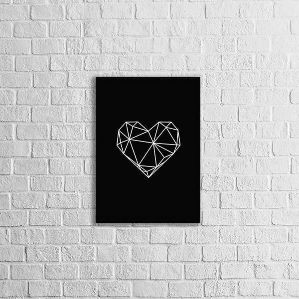 Quadro Coração Geométrico 45x34cm - Com Vidro Moldura:madeira