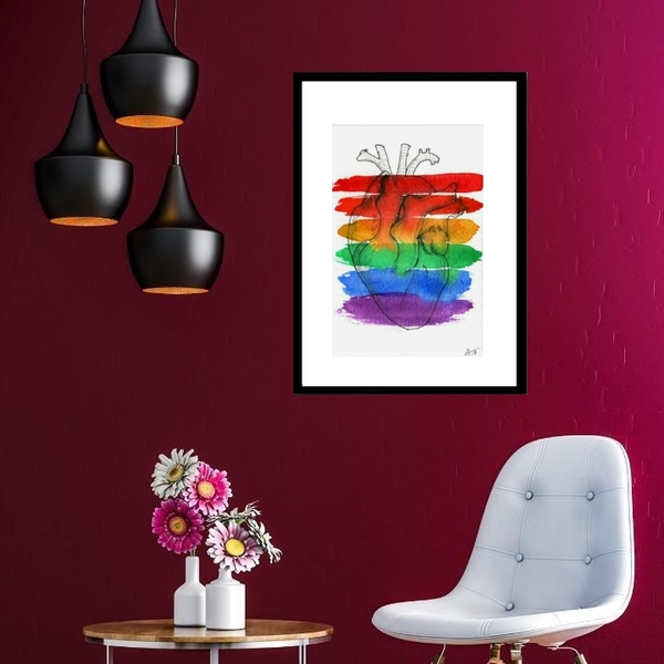 Quadro Coração Lgbt- 60x48cm Moldura:madeira Preta