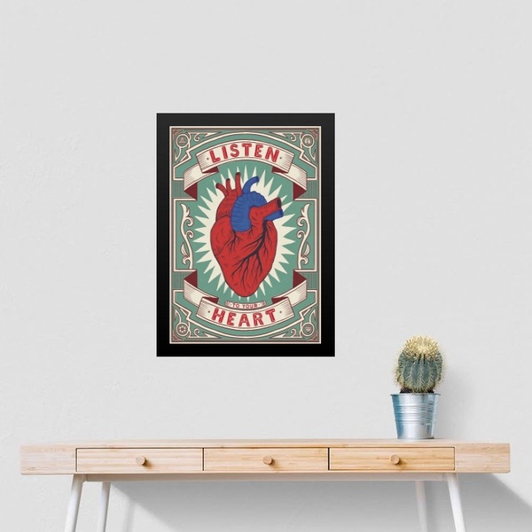 Quadro Coração Listen To Your Heart 45x34cm - Com Vidro Moldu