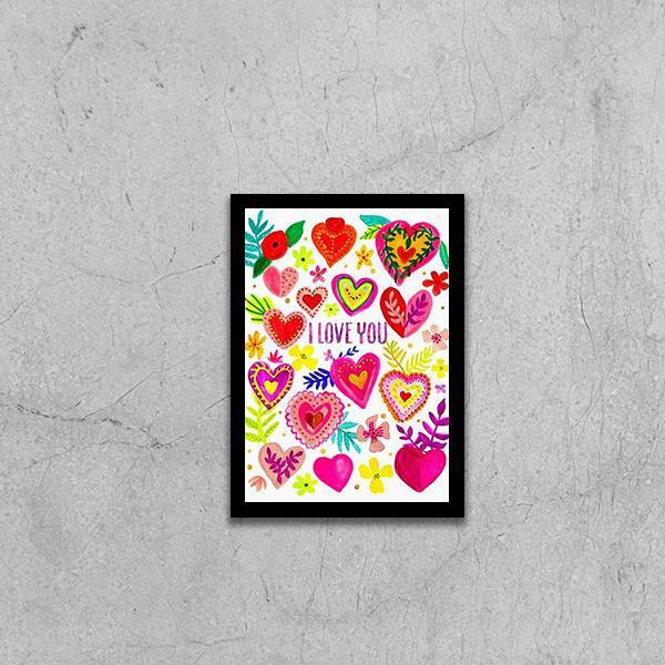 Quadro Coração Multicoloridos 33x24cm - Com Vidro Moldura:mad