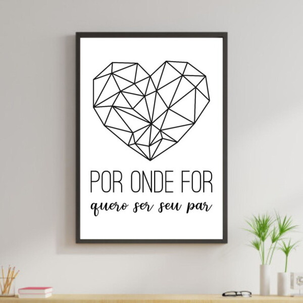 Quadro Coração Quero Ser Seu Par 60x40cm Moldura:madeira Preta