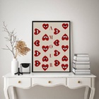 Quadro Corações Com Olhos - Amour 45x34cm - Com Vidro Moldura