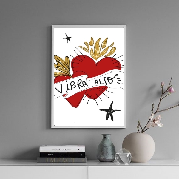 Quadro Corações - Vibra Alto 24x18cm Moldura:madeira Branca