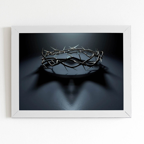 Quadro Coroa De Espinhos Cristianismo Moldura Branca 60x40cm