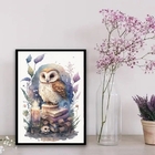 Quadro Coruja Alquimista Aquarela 33x24cm - Com Vidro Moldura