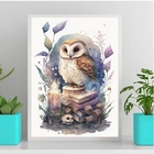 Quadro Coruja Alquimista Aquarela 45x34cm - Com Vidro Moldura