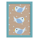 Quadro Coruja Baby Azul Passarinhos Moldura Azul 22x32cm