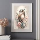 Quadro Coruja Com Flores - 60x48cm Moldura Branca