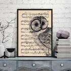 Quadro Coruja Com Partitura 45x34cm Moldura:madeira Branca