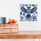 Quadro Coruja Floral Estilo Azulejo Português - 33x33cm - Com