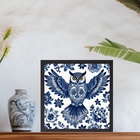 Quadro Coruja Floral Estilo Azulejo Português - 33x33cm - Com