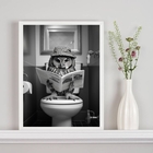 Quadro Coruja No Banheiro Lendo Jornal 45x34cm - Com Vidro Mo