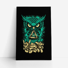 Quadro Coruja Verde Arte Desenho Canvas 120x80cm