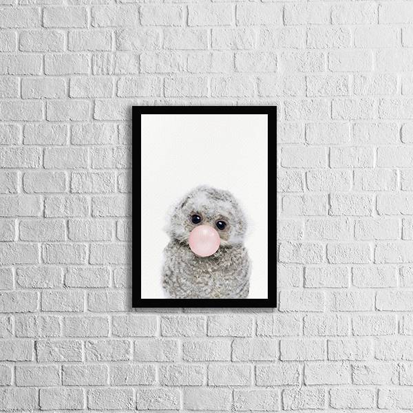 Quadro Corujinha Chicletes 33x24cm - Com Vidro Moldura:madeir