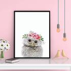 Quadro Corujinha Coroa De Flores 33x24cm - Com Vidro Moldura: