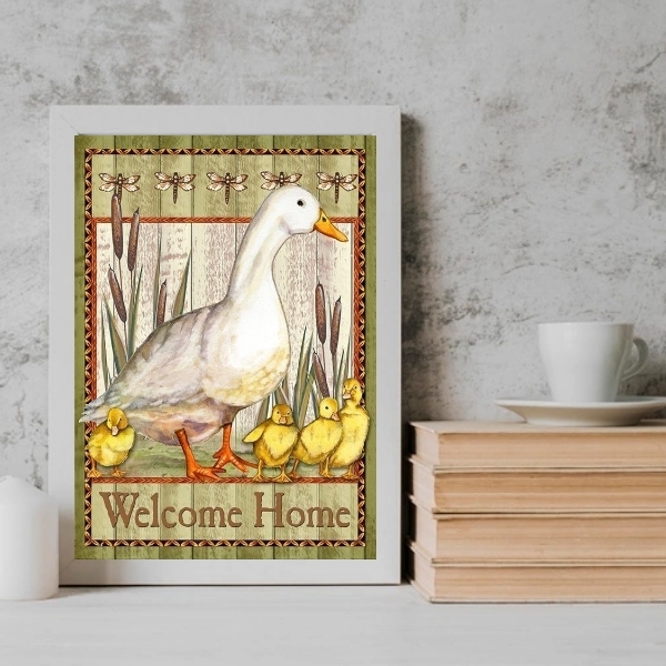 Quadro Country Patinhos Welcome Home 33x24cm Moldura:madeira