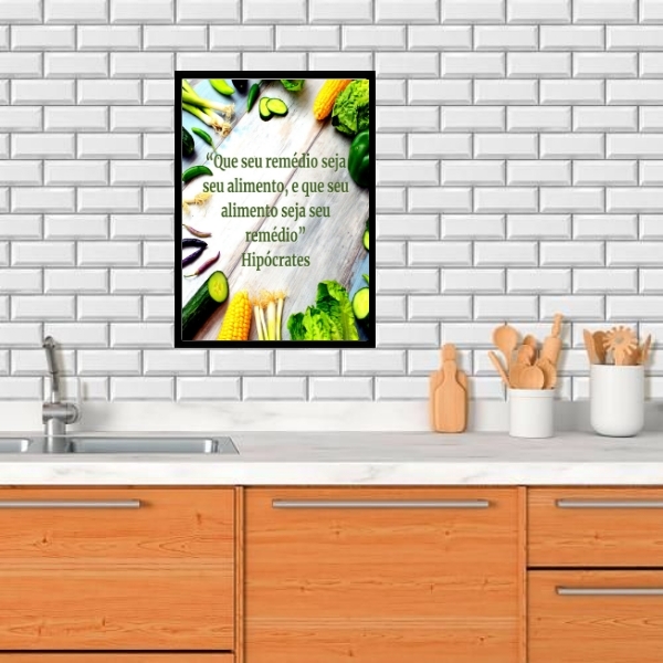 Quadro Cozinha Alimentação Saudável 24x18cm Moldura Preta