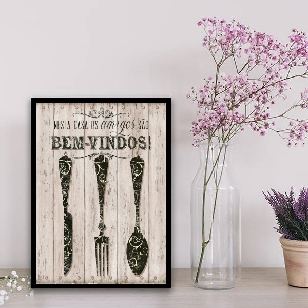 Quadro Cozinha Amigos São Bem Vindos 33x24cm - Com Vidro Mold