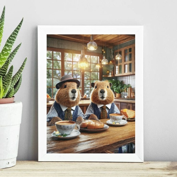 Quadro Cozinha - Café Das Capivaras 24x18cm Moldura:madeira B