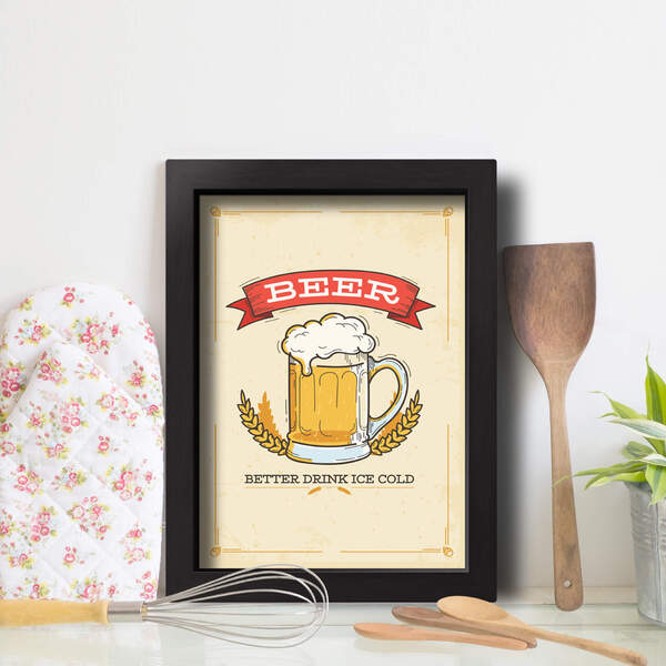 Quadro Cozinha Cerveja Drink Cold 33x43cm Moldura Preta